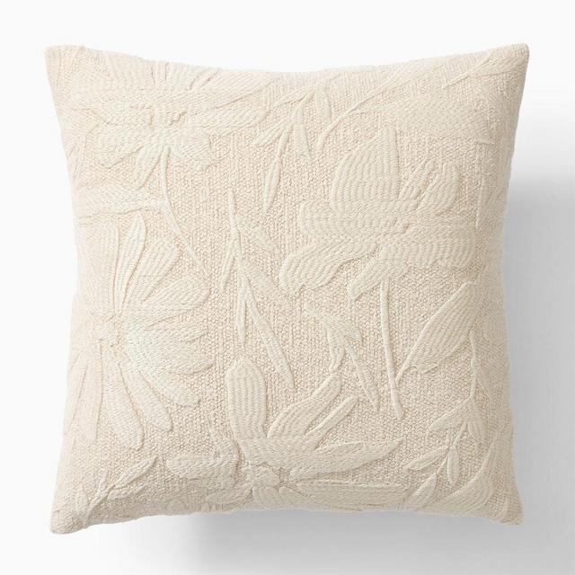 Textural Floral Pillow Cover, 18X18, Alabaster
