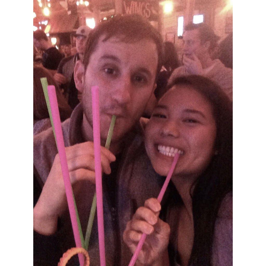 Us drinking a "swamp water" at the bar where we first met