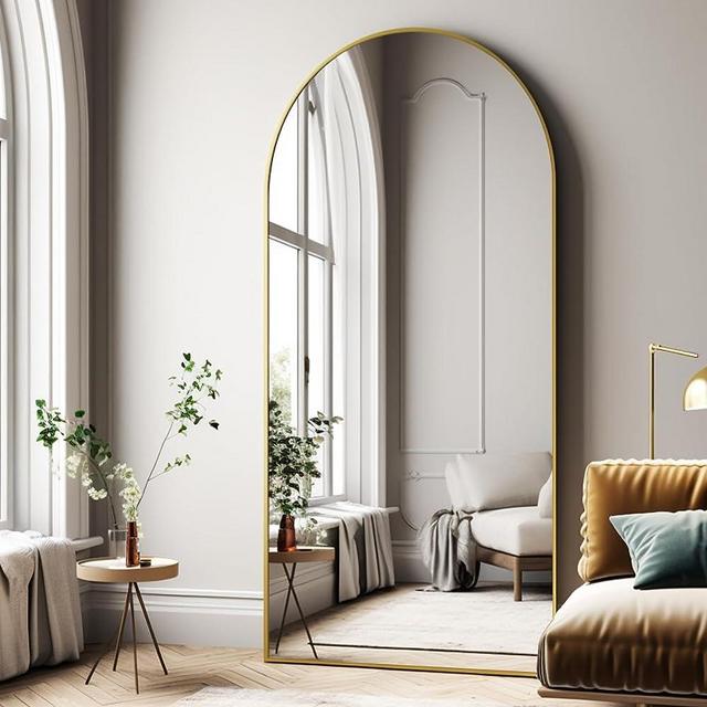 Easly Oversized Full-Body Mirror, 76" x 34" Arched Full-Length Mirror, Gold Metal Frame, Floor Mirror for Bedroom, Living/Dressing Room, Gym - Stand/Wall Mounted/Leaning Mirror