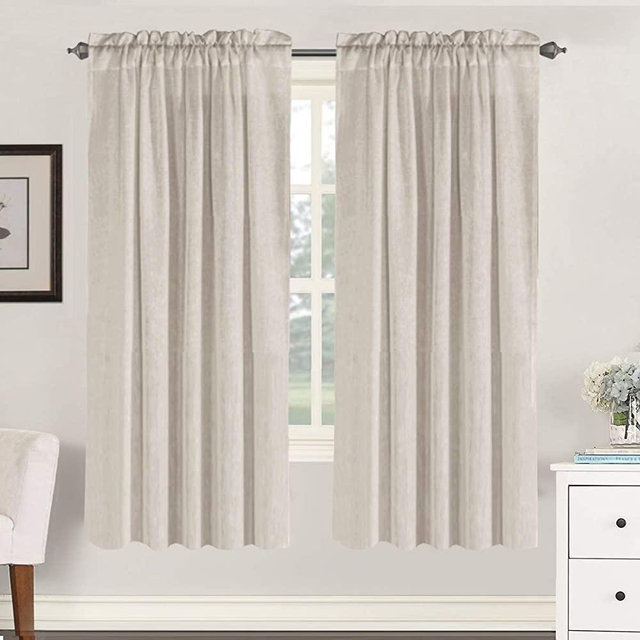 Linen Curtains Elegant Natural Linen Blended Curtains Energy Efficient Light Filtering / Rod Pocket Window Treatments Panels / Drapes for Livingroom (Set of 2, Angora, 52" x 72")