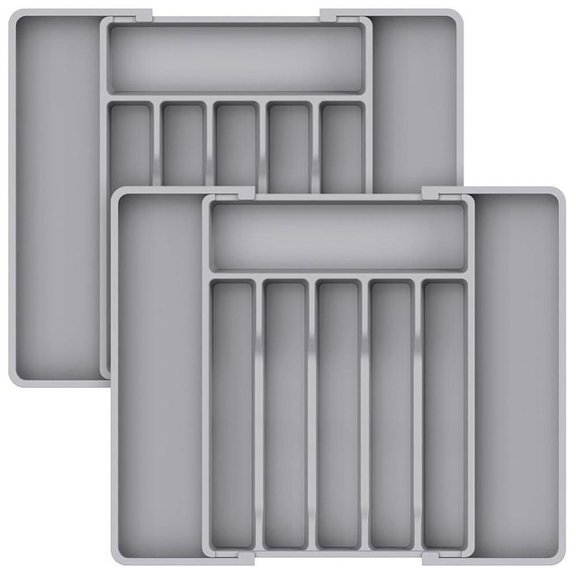 Lifewit Silverware Drawer Organizer, Expandable Utensil Tray for Kitchen, BPA Free Flatware and Cutlery Holder, Adjustable Plastic Storage for Spoons Forks Knives, 2 Pack, Grey