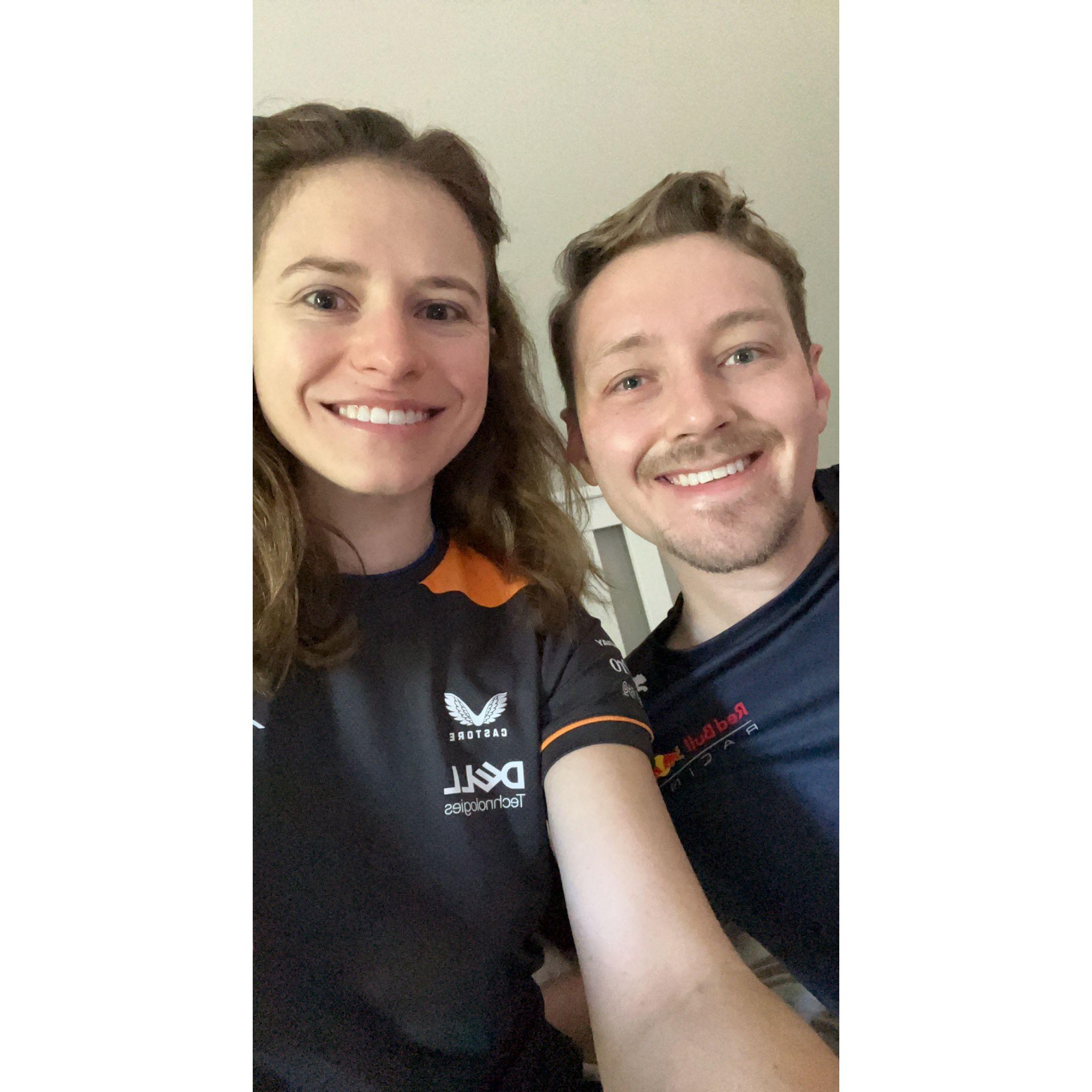 The couple began watching Formula 1 racing this fall. Annamarie is a Daniel Riccardo fan, while Will's favorite team is Redbull Racing.
