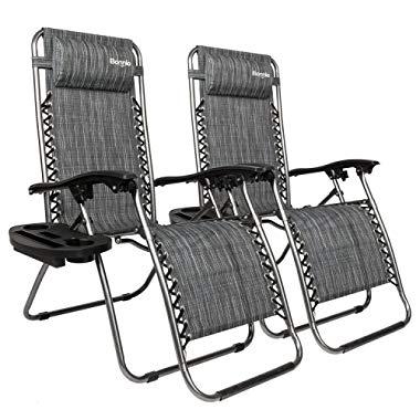 Bonnlo Infinity Zero Gravity Chair, Outdoor Lounge Patio Chairs with Pillow and Utility Tray Adjustable Folding Recliner for Deck,Patio,Beach,Yard Pack 2(Grey)