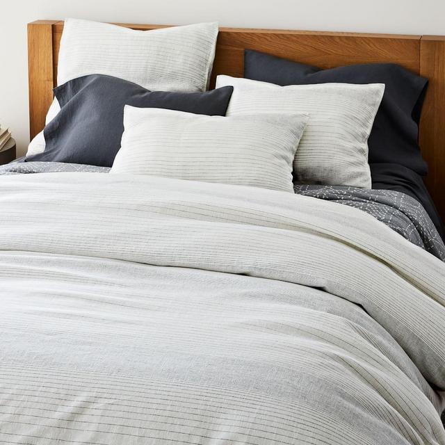 European Flax Linen Graduated Stripe Duvet, King/Cal. King, Asphalt