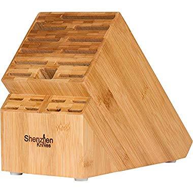 Bamboo Wood Knife Block without Knives, Countertop Butcher Block Knife Holder and Organizer with Wide Slots for Easy Kitchen Knife Storage (X-Large)