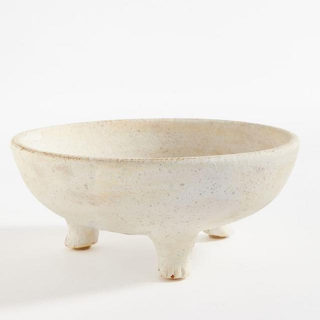 Decorative Rustic Artisan Footed Ceramic Bowl, Large, White