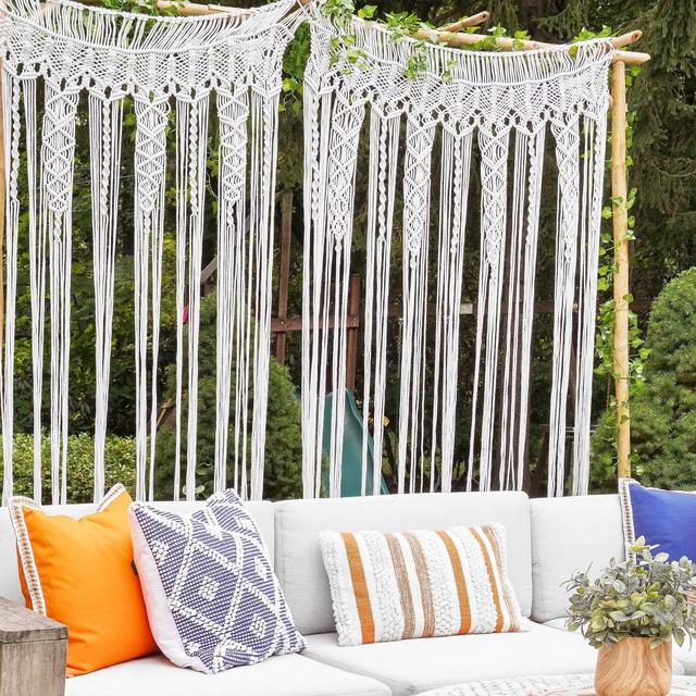 84"x50" Boho Macrame Textured Indoor/Outdoor Window Curtain Panels White - Lush Décor