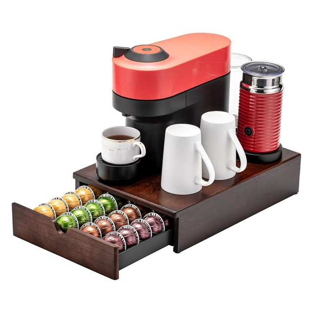 FlagShip Vertuo Pod holder for Nespresso Pod Drawer Coffee Pod Organizer Modern Style & Coffee Machine Stand Wood Frame(40 Pods Capacity)