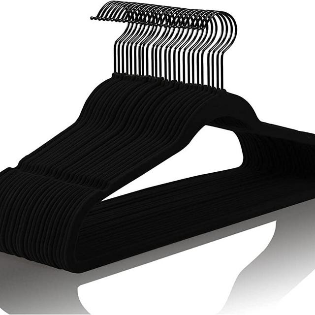 Premium Velvet Hangers (Pack of 60) Heavyduty - Non Slip - Velvet Suit Hangers Black - Black Coated Hooks,Space Saving Clothes Hangers (Black/Black)