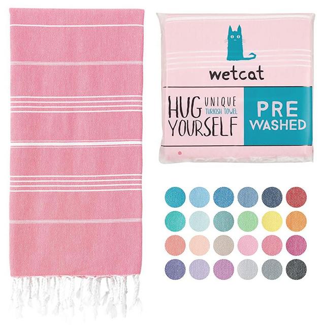 WETCAT Turkish Beach Blanket (38 x 71) - Prewashed for Soft Feel, 100% Cotton - Quick Dry Beach Towel with Lively Colors - Unique Swim Towel & Turkish Towels for Bathroom - [Pink]