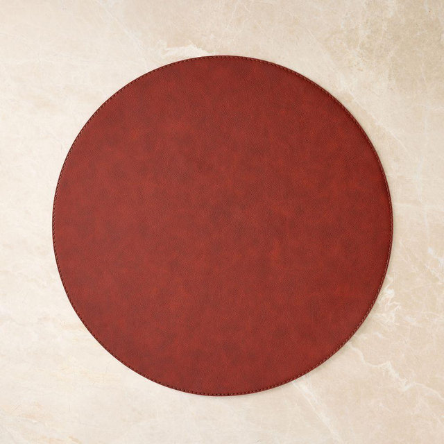 Easy-Care Round Leather Placemat, Red, Set of 4