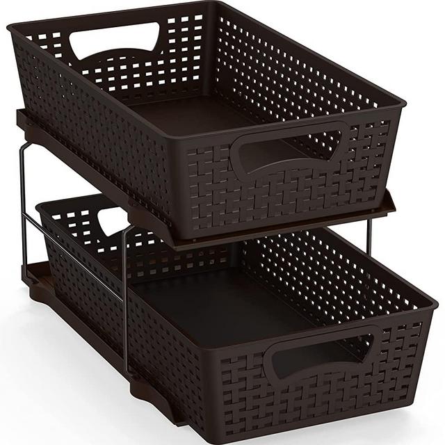 Simple Houseware 2 Tier Bathroom Organizer Tray Pull-Out Sliding Drawer/Under-Sink Storage, Brown
