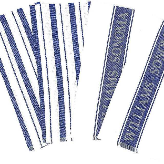 Williams-Sonoma Classic Striped Towels Set & Logo Towels Set - 4 Pack (Bright Blue)
