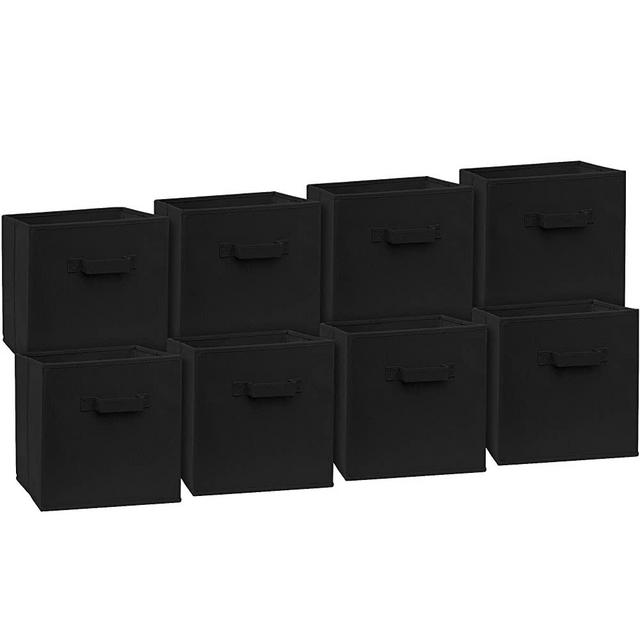 Klozenet 11 inch cube storage bins 8-pack, Fabric Collapsible Storage Bins Durable and Sturdy With Handle For Closet Shelves, Storage, Books, Cloth and Toys/ foldable Cubby Organizer, (Black)