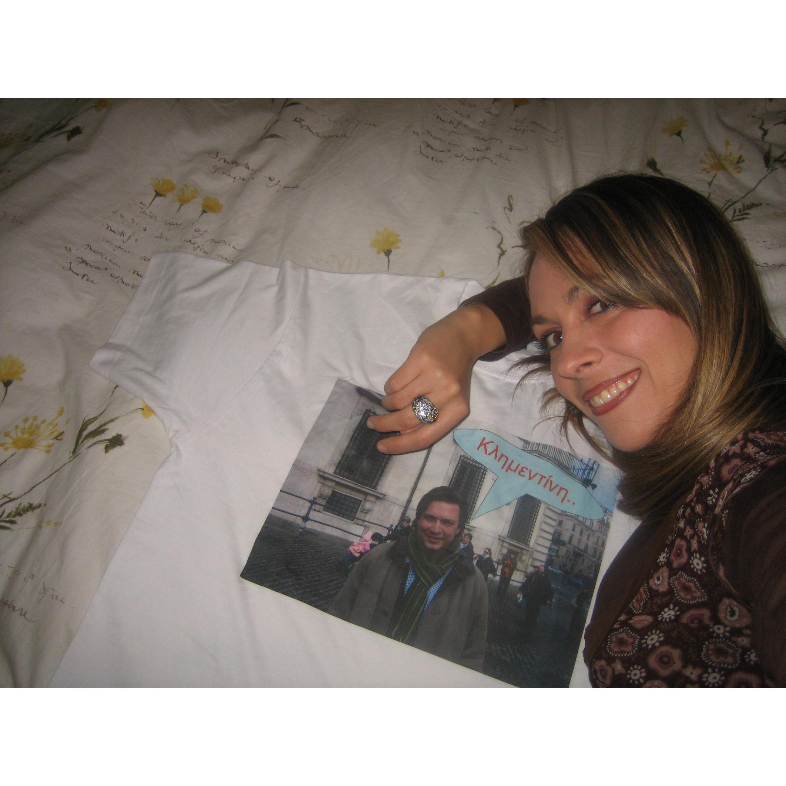 The t-shirt George created in order to ask me for marriage...I said Yes! February 2007