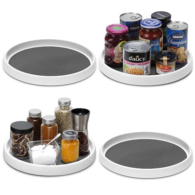 Puricon 2 Pack Lazy Susan Clear Organizer for Cabinet Pantry Storage, Rotating Tray for Fridge Bathroom Living Room Kitchen Spice Rack Organization