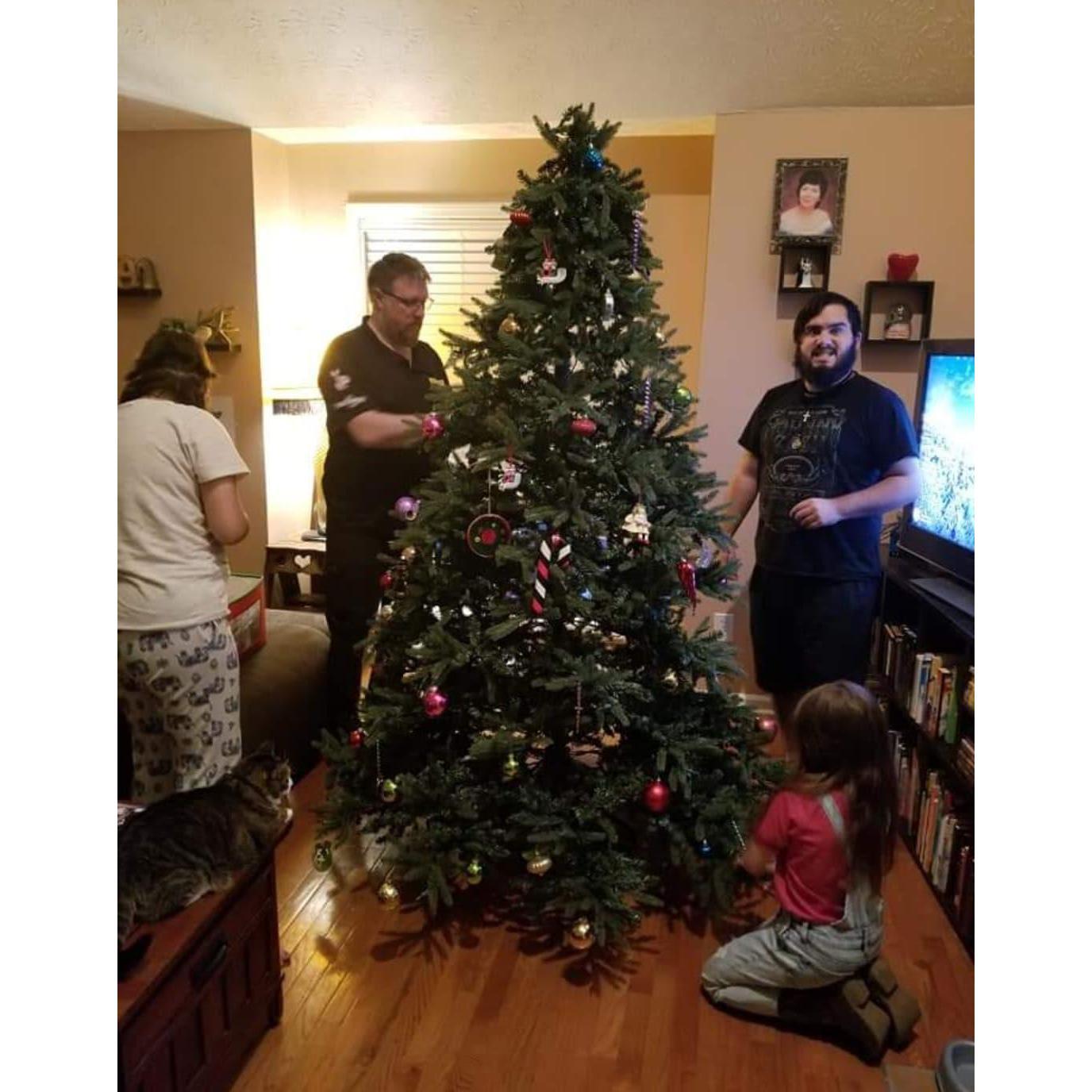 Decorating the tree together.