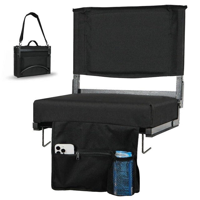 JST GAMEZ Stadium Seats with 18.5in High Back Support and Thick 3in Foam Cushion Bleacher Chairs with Back and Cushion -Portable Folding Stadium Chair Includes Shoulder Strap and Cup Holder