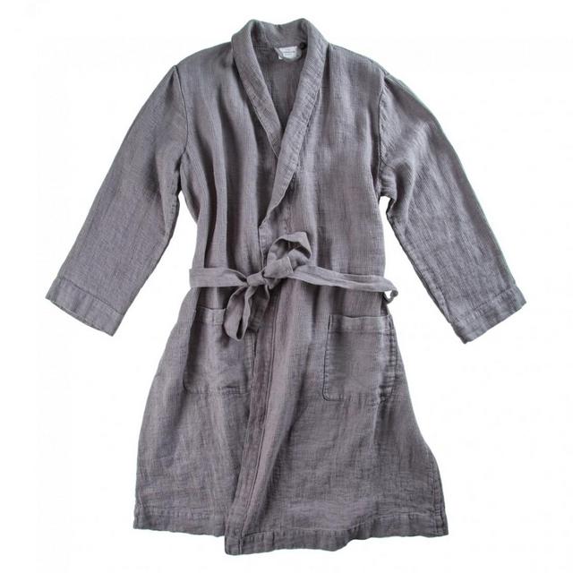Linen Waffle Bath Robe Slate Small - Medium