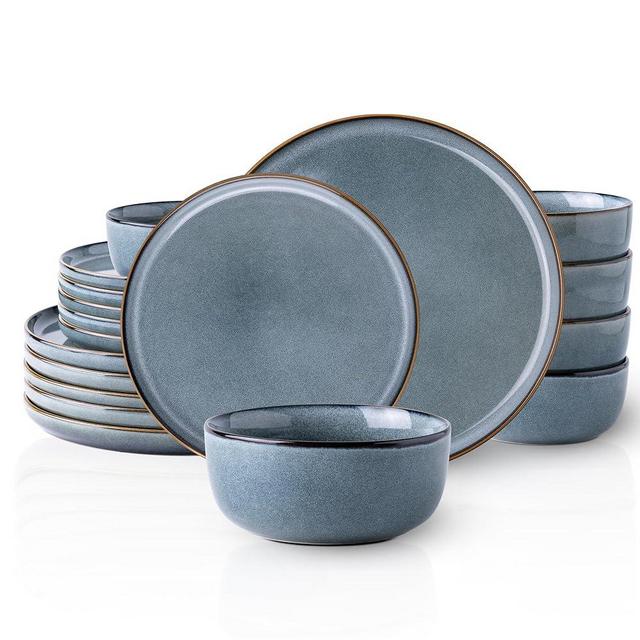 Ceramic Dinnerware Sets for 6, 18 Pieces Stoneware Plates and Bowls Sets, Chip and Scratch Resistant Dishes, Dishwasher & Microwave Safe, Space Blue