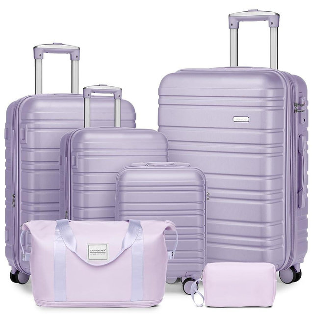 LARVENDER Luggage Sets 6 Piece, Expandable Hardside Carry on Suitcase Set with Spinner Wheels, Lightweight Rolling Luggage Sets for Women with TSA Lock, Lavender