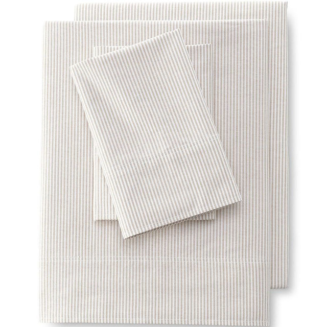Lands' End Oxford Stripe Sheet Set Classic Khaki Stripe Queen
