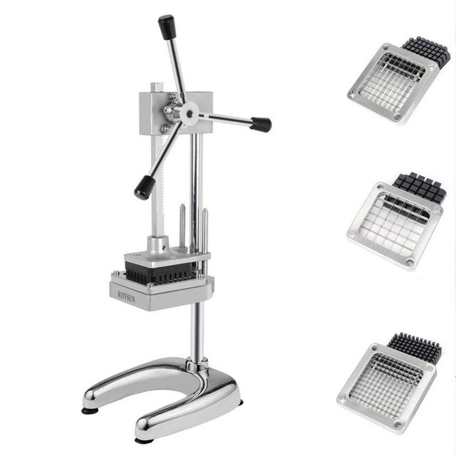 ROVSUN Upgraded Patented Commercial French Fry Cutter with 3 Sizes Blades Set, Rudder Stock Lever, Suction Feet, Potato Cutter Fruit Vegetable Slicer(1/2'', 3/8'', 1/4'' Blades and Pusher Blocks)