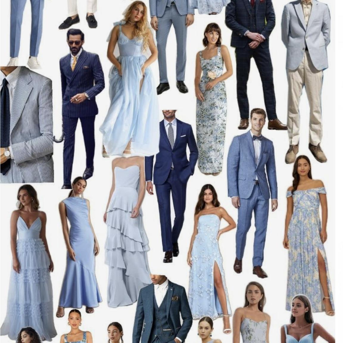 We’d love for you to incorporate any shade of blue into your look. From soft sky and dusty blue to deep navy or cobalt, feel free to wear the shade that suits you best.