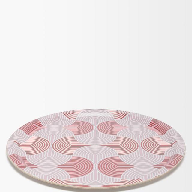 La DoubleJSlinky Rosso-print laminated-wood round tray