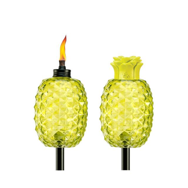 65" 2pk Aloha Pineapple Glass Torch Green - TIKI
