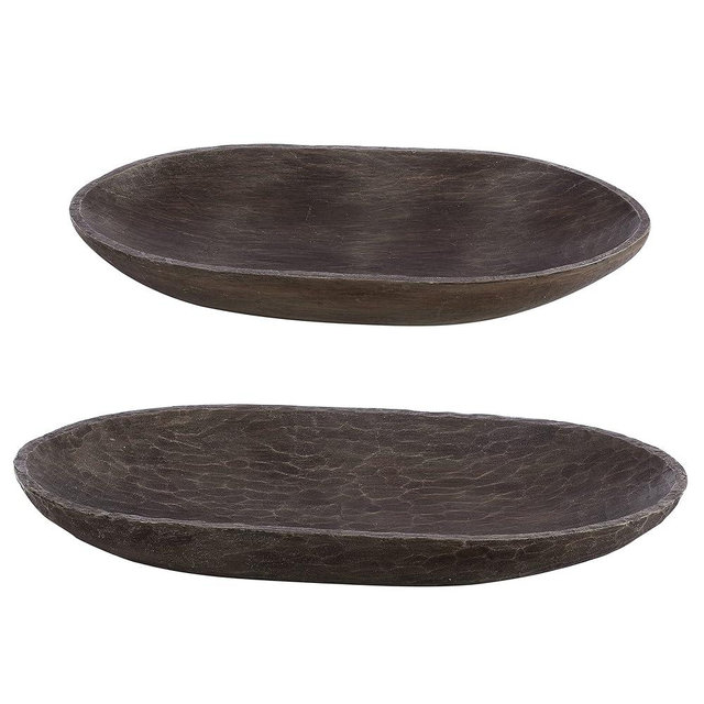 SAFAVIEH Home Collection Trellen Zen Brown Faux Wood Decorative Long Bowl Table Decor (Set of 2)