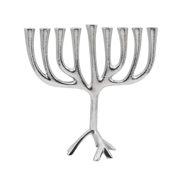 Yair Emanuel 9 Branch Menorah Large Tree of Life Hannukah Hanukiah 12.6 inch Hammered Design - Suitible for Standered Hannukah candles and Oil Cups - Jewish Judaica Gift