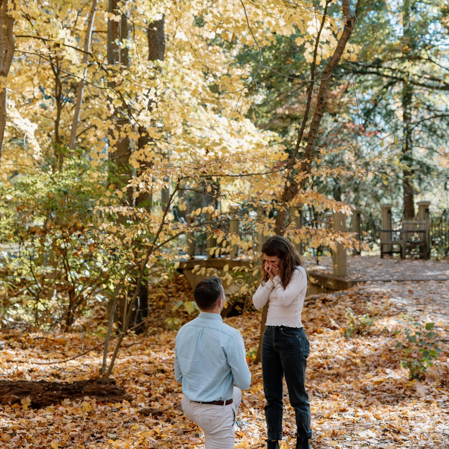 10.27.24 Anna thought Andrew was still at a conference in Arizona and wouldn’t arrive back till evening. With the help of her friends and family, he surprised Anna in her favorite park and proposed!