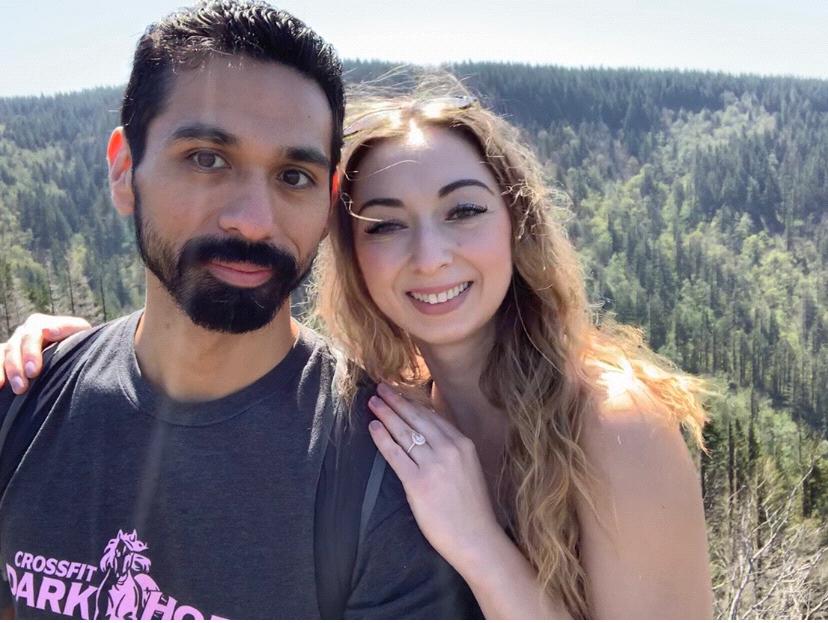 First trip as an engaged couple. Hiking in Portland April 2019. Can you see Veronica showing off her new engagement ring?