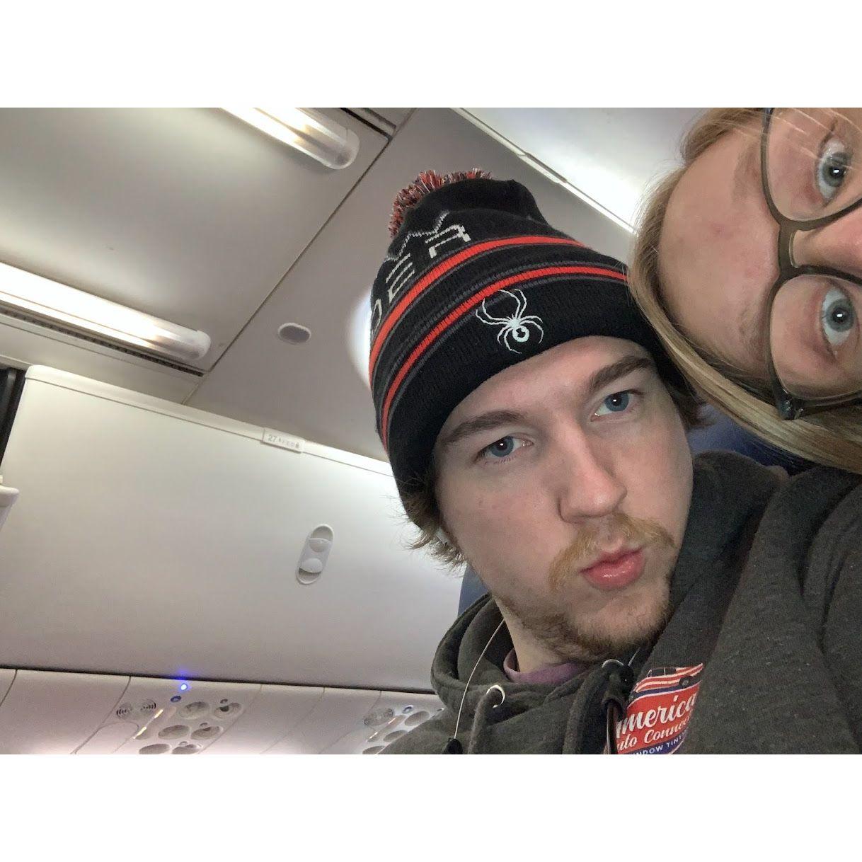 2/4/23- Landon and Hannah board a flight bound for Denver, CO. for his family's annual ski trip!