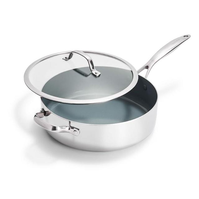 GreenPan Valencia Pro Tri-Ply Stainless Steel 5QT Sauté Pan with Lid, Healthy Ceramic Nonstick PFAS-Free PFOA-Free Coating, Multi Clad Cookware, Induction, Dishwasher Oven and Broiler Safe