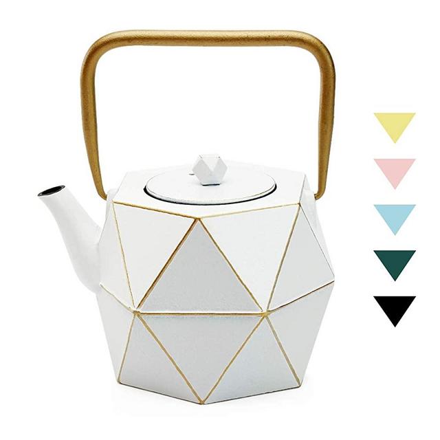 Tea Kettle, TOPTIER Japanese Cast Iron Teapot with Stainless Steel Infuser, Cast Iron Tea Kettle Stovetop Safe, Diamond Design Teapot Coated with Enameled Interior for 30 oz (900 ml), White