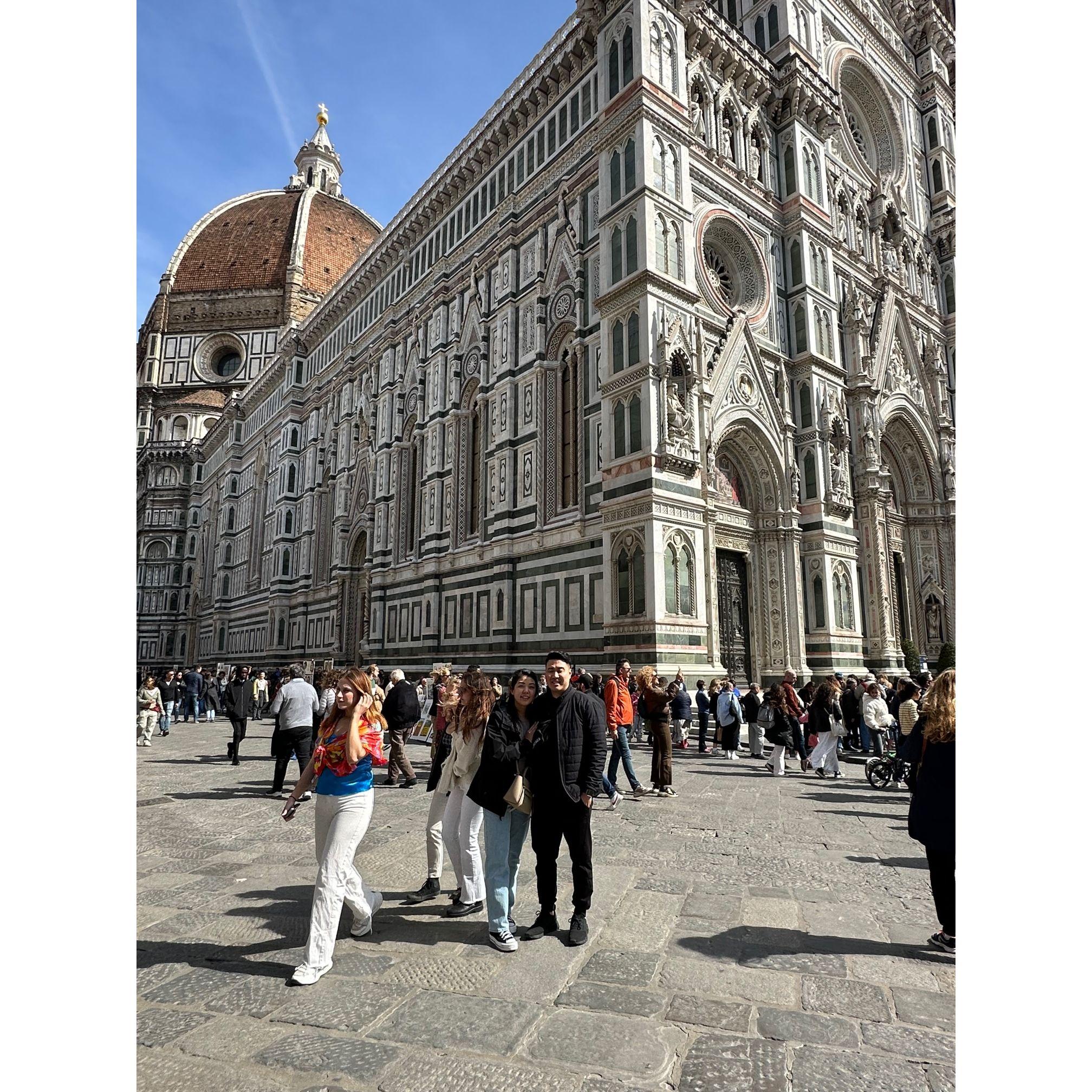In front of the Duomo in Florence Italy.