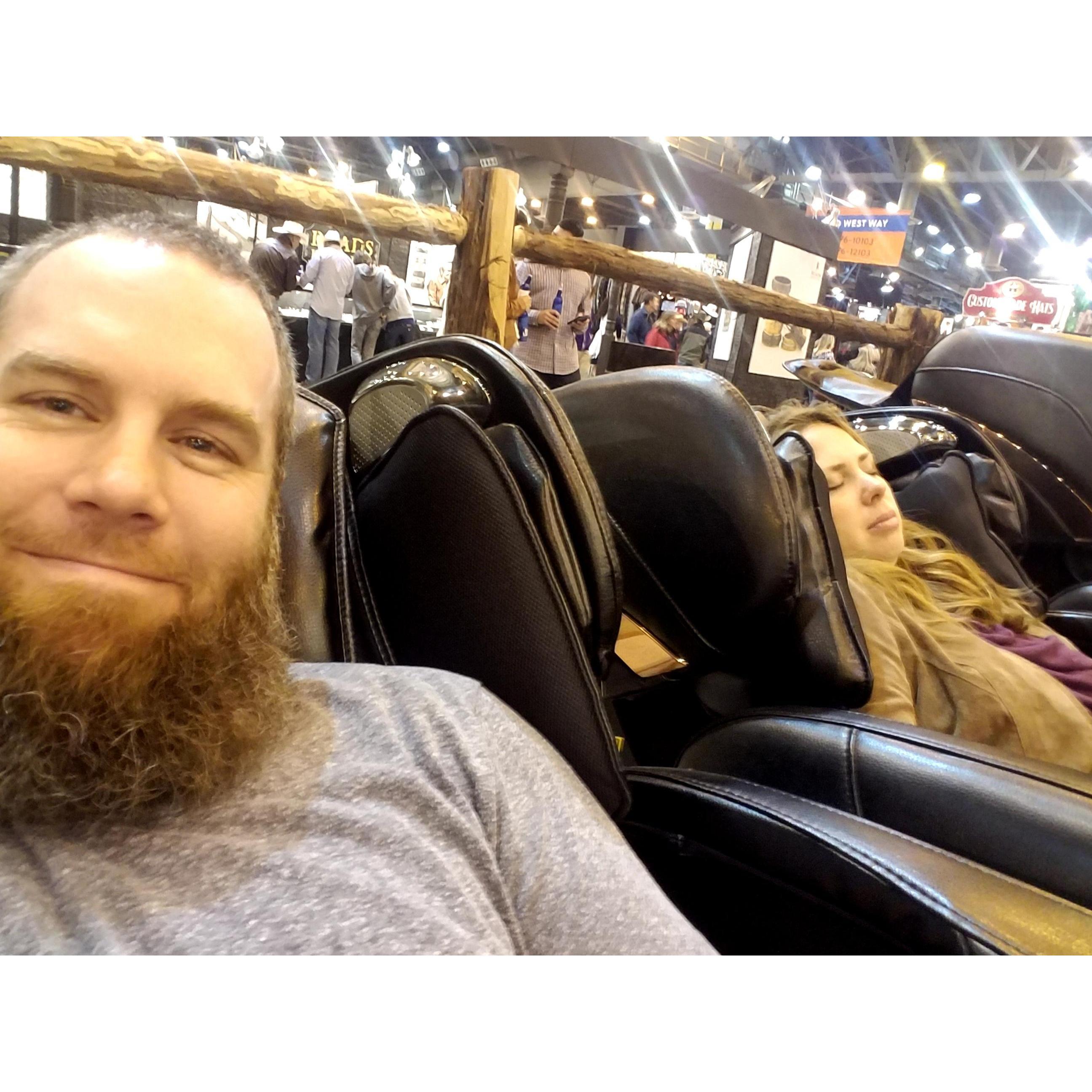 Massage chairs at the rodeo are comfortable enough to fall asleep in