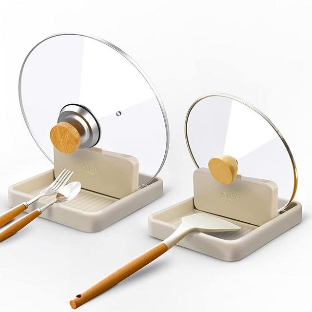 Spoon Rest for Kitchen Counter - 2Pack Spoon Holder for Stove Top, Pot Lid Holder with Drip Pad for Ladle|Spatula|Tongs|Forks|Utensil Holder Organizer