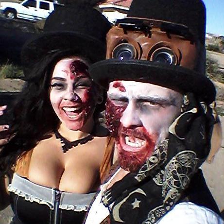 Tyler and I as Steampunk Zombies for Halloween.