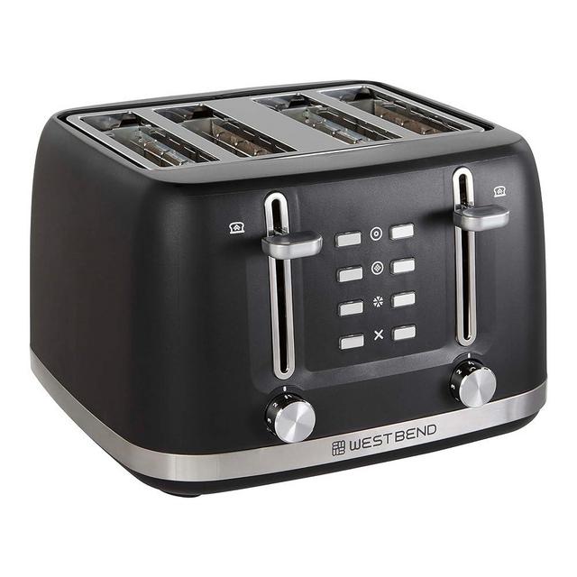 West Bend Toaster 4 Slice Extra-Wide and Deep Slots with 3 Functions and 7 Shade Settings Manual Lift Lever and Auto-Shut Off, 1500-Watts, Black