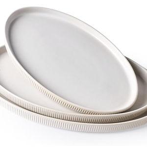 famiware Serving Platter, 16/14.6/12.9 Inch Serving Dishes for Entertaining, Party Serving Trays for Food, Buffet Oval Platters for Food, Large Plates for Bread Turkey Cheese Appetizer, Matte White