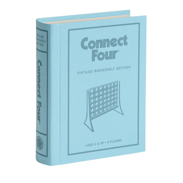 Connect Four Vintage Bookshelf Edition - 4 in a Row Game by WS Game Company, Fabric-Wrapped Book Box Display, Classic Strategy Tabletop Games for 2 Players, Ages 6+