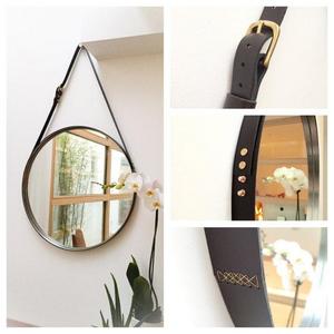 NOBI - 24" Leather Strapped Round Circular Mirror Kit Adnet Captain's Mirror Hanging Gobi Kit - Various Colors