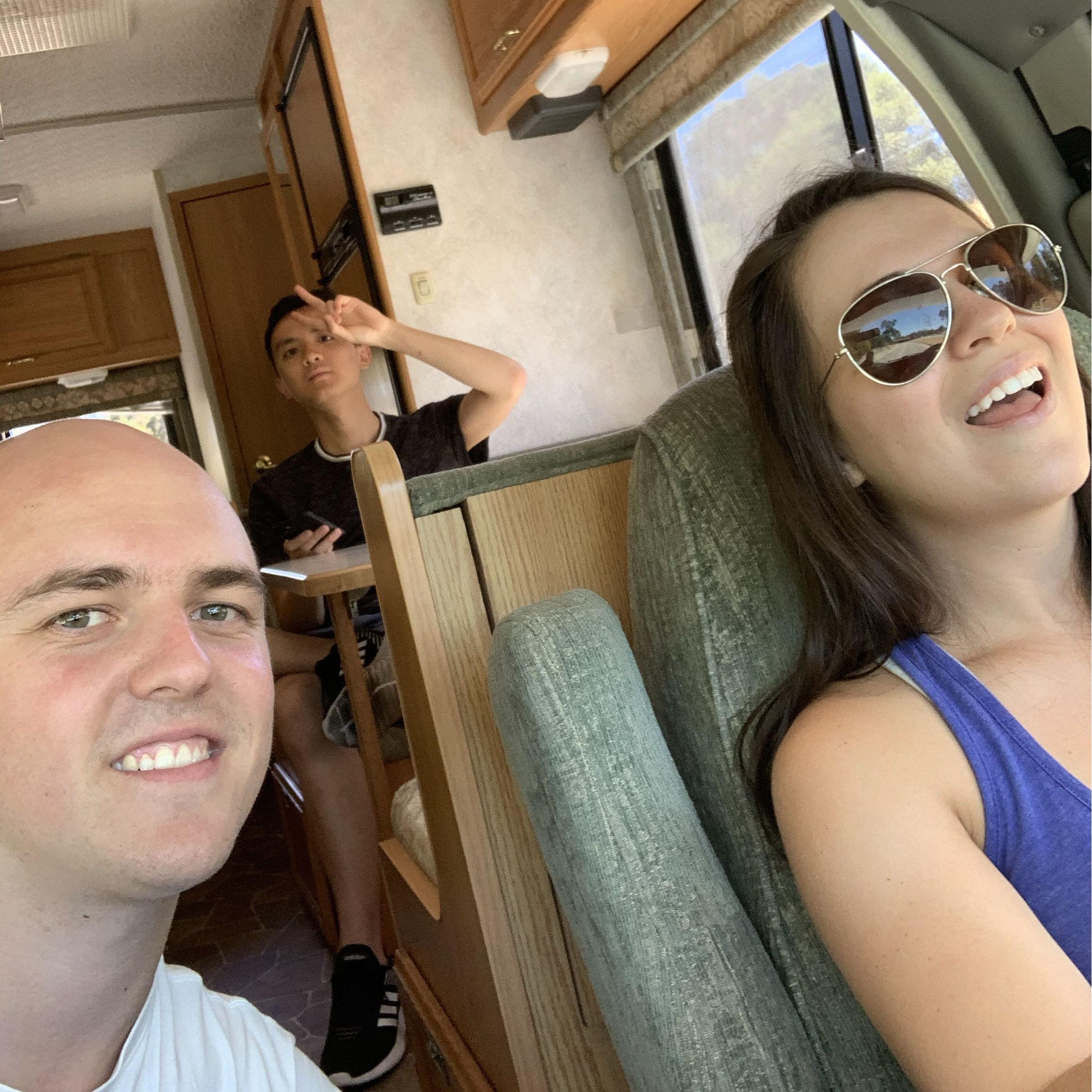 first day in the RV (with our passenger Alex in the back)