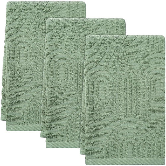 Shemilly 3pcs Leaves Hand Towels Sage Green Leaves Jacquard Hand Towel for Bath 100% Cotton Soft Bathroom Kitchen Decorative Set for Spring Summer Holiday Decor Gift,14 x 29 Inch（Boho）