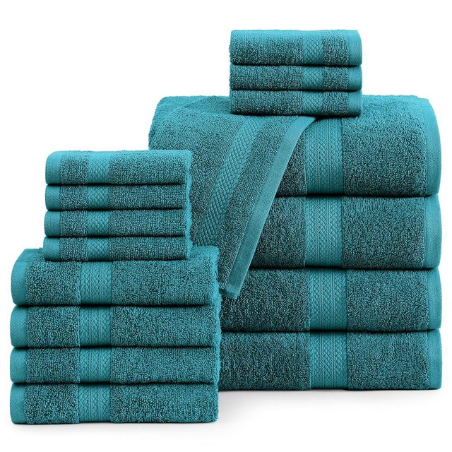 LANE LINEN 16-Piece Bath Towel Set Cotton, Super Soft & Highly Absorbent Hotel Quality Bathroom Towel, Includes 4 Bath Towels, 4 Hand Towels, 8 Washcloths - Sea Port