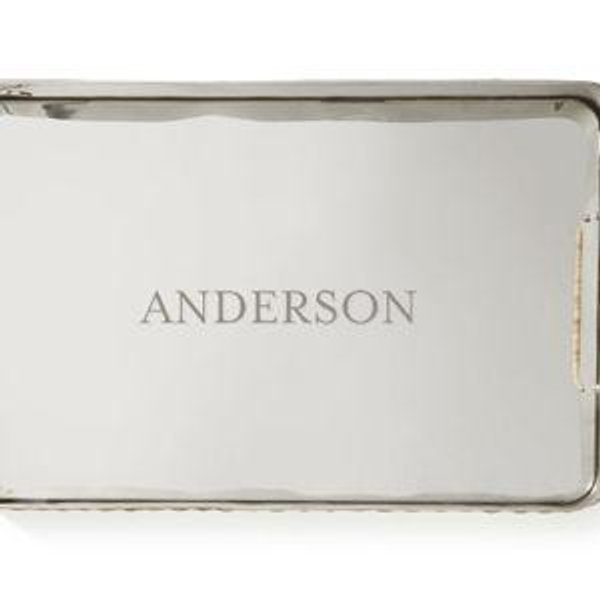 Silver and Wicker Serving Tray