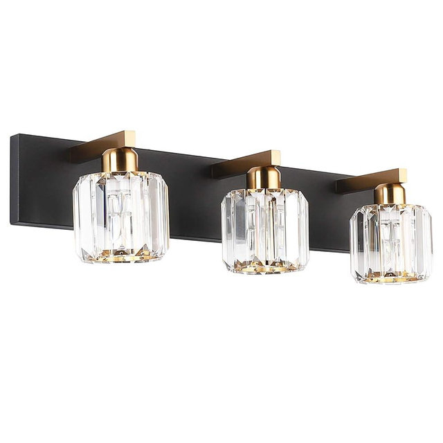 Aipsun Crystal Vanity Light Black Bathroom Vanity Lighting Fixtures 3 Lights Modern Vanity Light for Bathroom (Exclude Bulb)